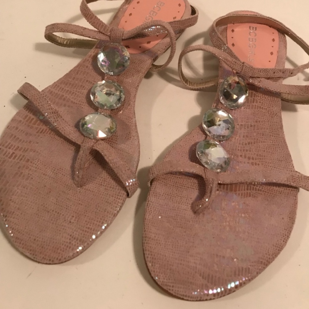 BCBGirls Rhinestone & Metallic Pink Strappy Sandal